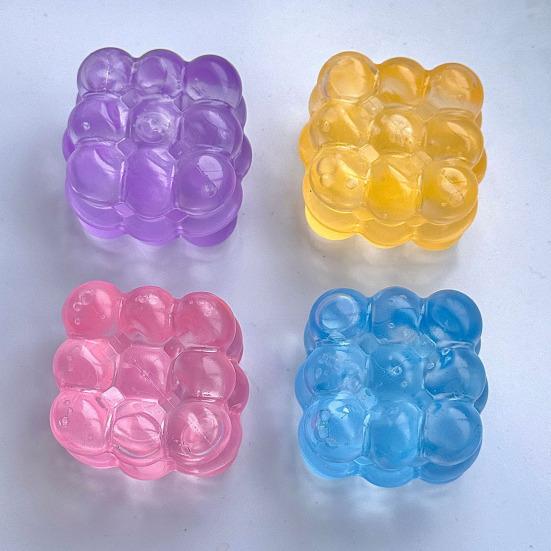 Clear Beaded Cube Squeeze Toy Anxiety Relief Sensory Stress Sugar Ball Soft Stretchy Cube Pinch Toy Home Office Relaxation Tool
