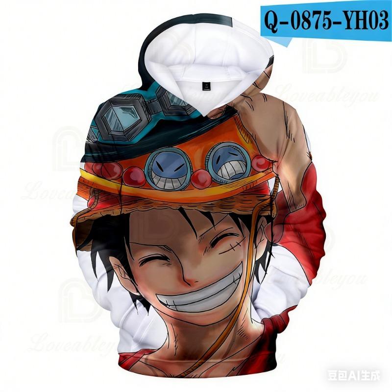 2025 Anime One Piece Monkey D. Luffy Huva Hoodies Tröja Barn Vuxna Långärmad 3D-tryck Hoodies Barn Tröja Pullover