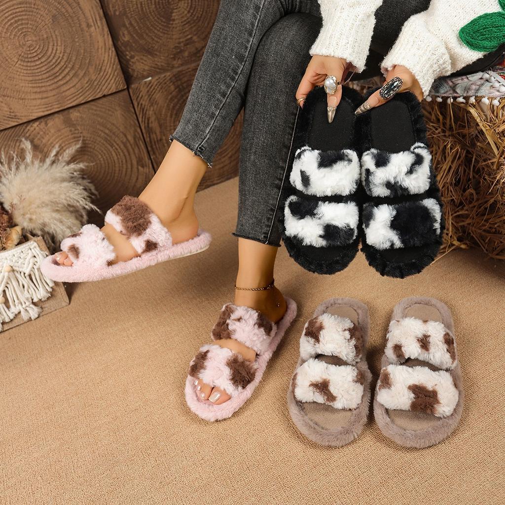 Women's Winter Warm Cartoon  Slippers Closed Toe Non Slip Furry House Shoes Women Indoor Bedroom Thick Sole Plush Slippers