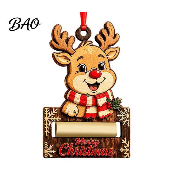 Christmas Money Gift Wooden Holder Ornament, Santa Reindeer Snowman Elf Cash Holder, Xmas Tree Hanging Decoration