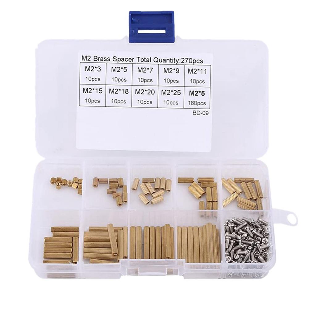 270pcs M2 Male Female Brass Spacer Standoff Screw Nut Assortment Kit Brass Standoffs And Stainless Steel Screw Kits