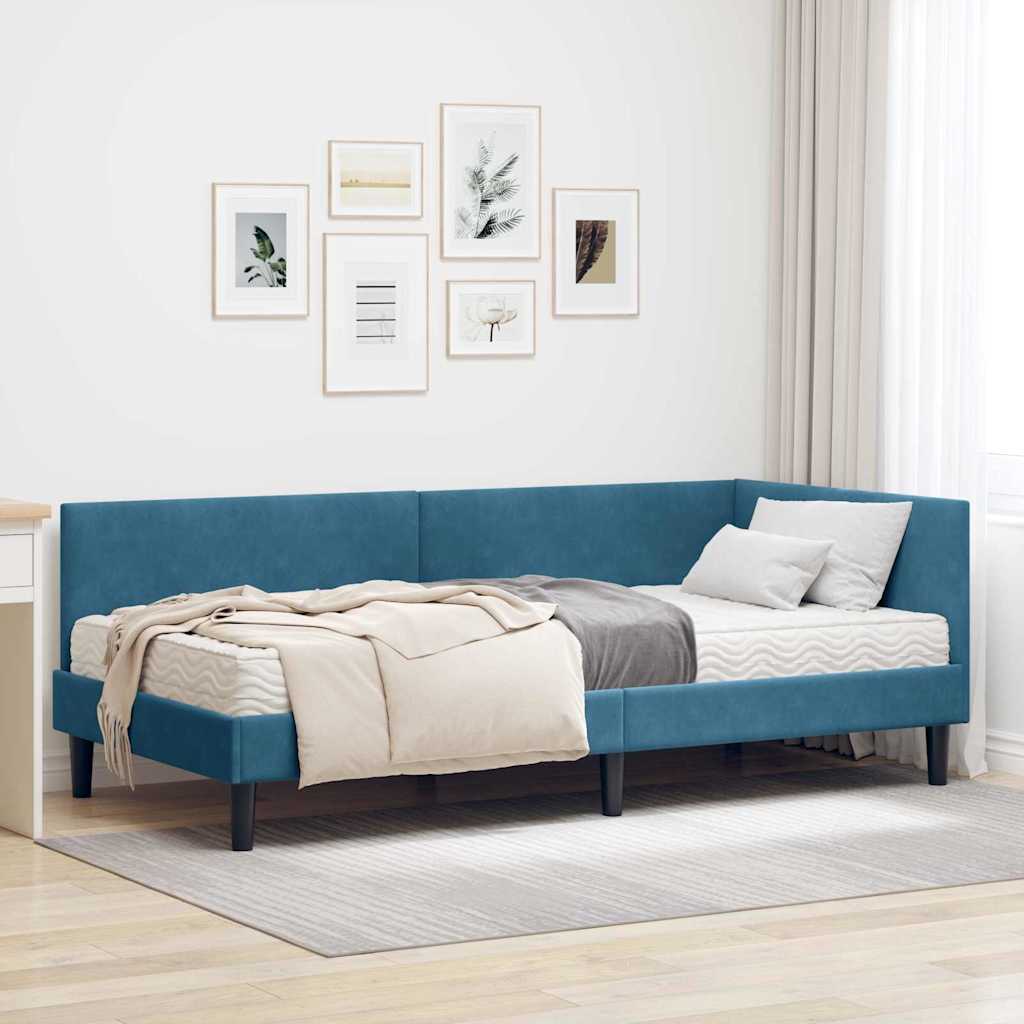 Corner Bed Frame with Mattress Other 2 Pcs Blue Velvet