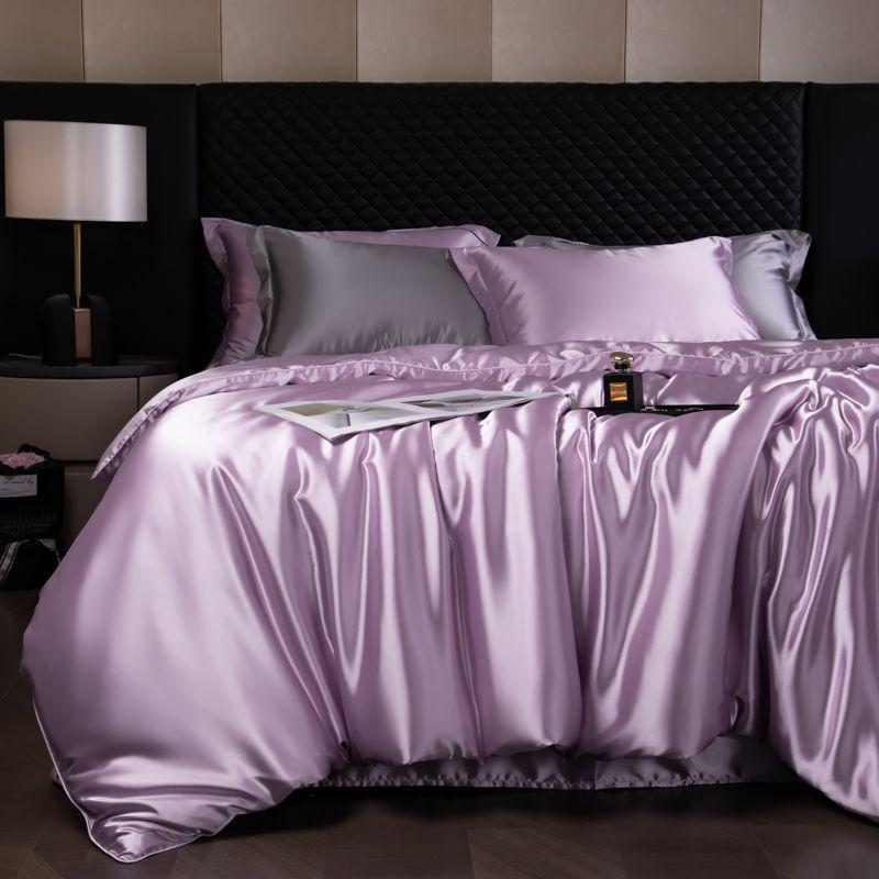 Double-Sided Washable Silk Bedding Set: Sheet, Duvet Cover, Bed Skirt