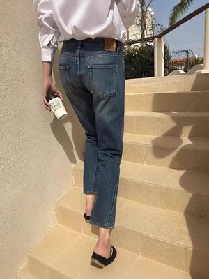 Nordic Niche TOT Original Classique Taille Mi-Haute Jambe Droite Couture Torsadée Jean Lavé