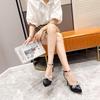 Black Rhinestone High-Heeled Sandals with Waterproof Platform and Butterfly Wide Fit