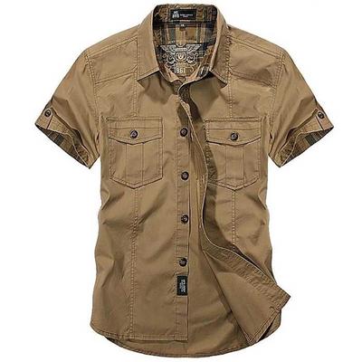 Camicie casual in cotone alla moda estiva da uomo, larghe, a maniche corte, con colletto rovesciato, in stile militare
