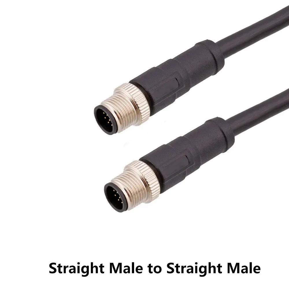 M12 4Pin 5Pin 8Pin 12Pin Double Plug 1M 2M 3M PUR PVC Shield Wire Sensor Connector Straight Angle Male Female Plug Adapter