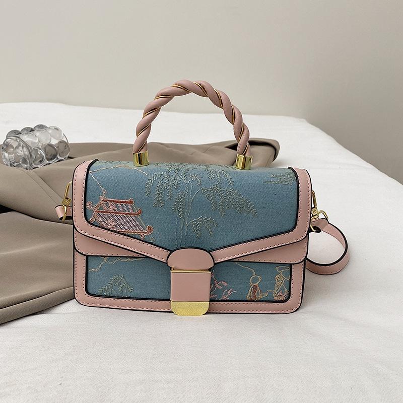 

2025 National Trend Fashion Embroidery Women s Bag Shoulder Bag Fashion Handbag Simple Fan Shoulder Crossbody Bag розовый