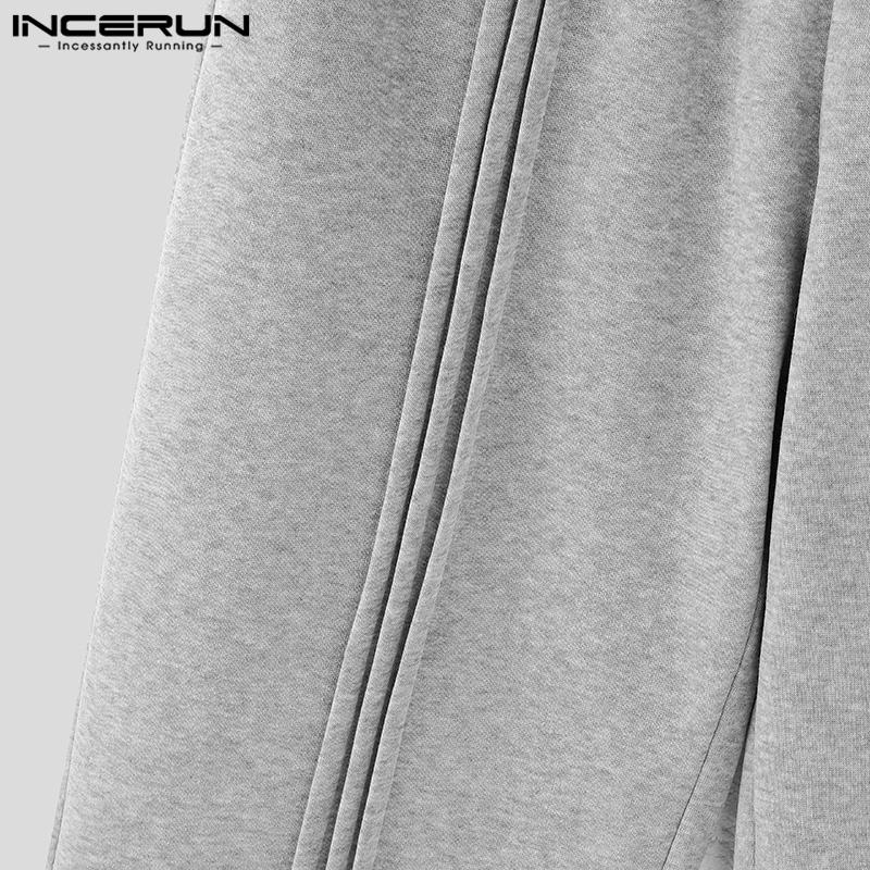 INCERUN Men Drawstring Elastic Waist Rumple Long Sweatpants Casual Loose Sport Trousers