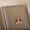 Crystal Butterfly Necklaces For Womenstainless Steel Crystal Purple Butterfly Charm Chain Choker Necklace Aesthetic Jewelry Gift