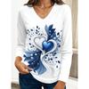 Fashion Women's V-Neck Long Sleeve 3D Casual Color Printing Casual Long Sleeve V-Neck T-Shirt