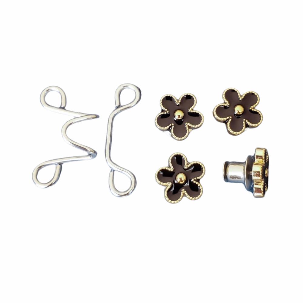 

No Sewing Required Waist Button Fastener Nail-Free Jeans Waist Cincher Clip Pants Clips Black Flower