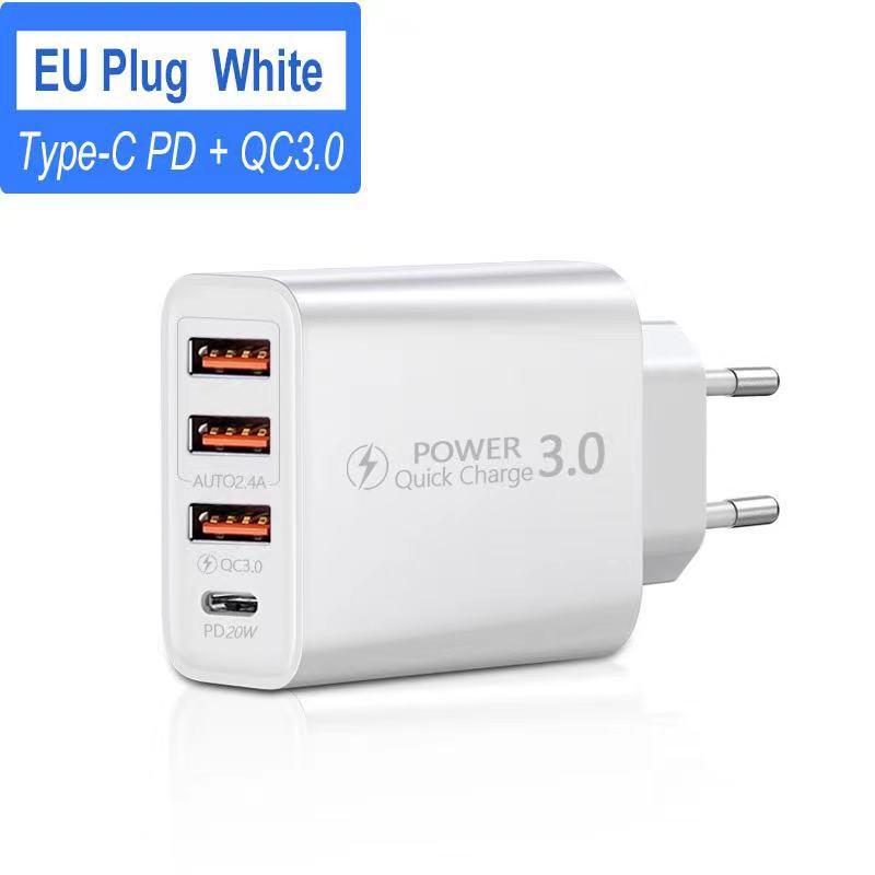 4-Port Multi-Charger with 3 USB & 1 Type-C - US/EU Standard Adapter