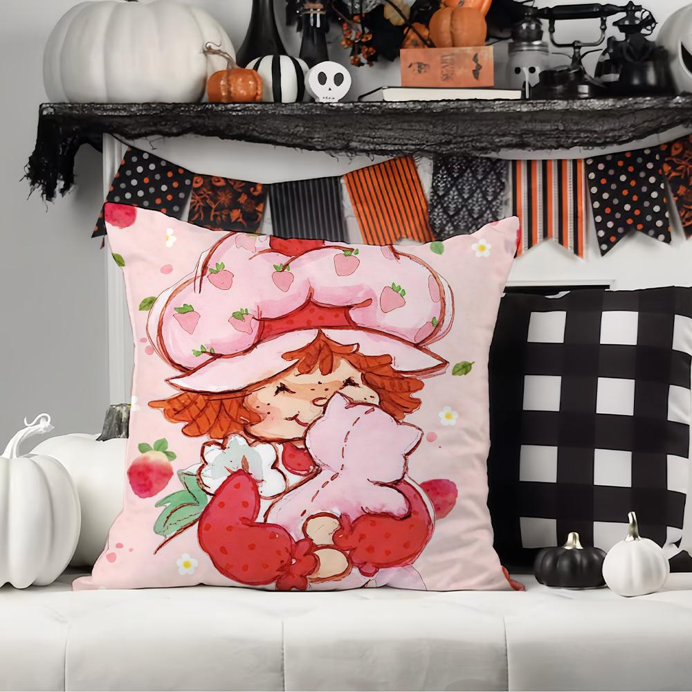 Cute S-Straw B-Berry Girl  Pillow Case Office Cushions Suitable For Sofa Car Bedroom Decorative Cushion Cover