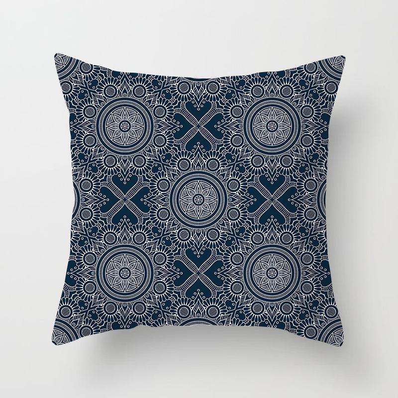 Peach Skin Pillowcase Blue and White Porcelain Geometric Print Abstract Sofa Cushion Cover Office Waist Pillow Cover