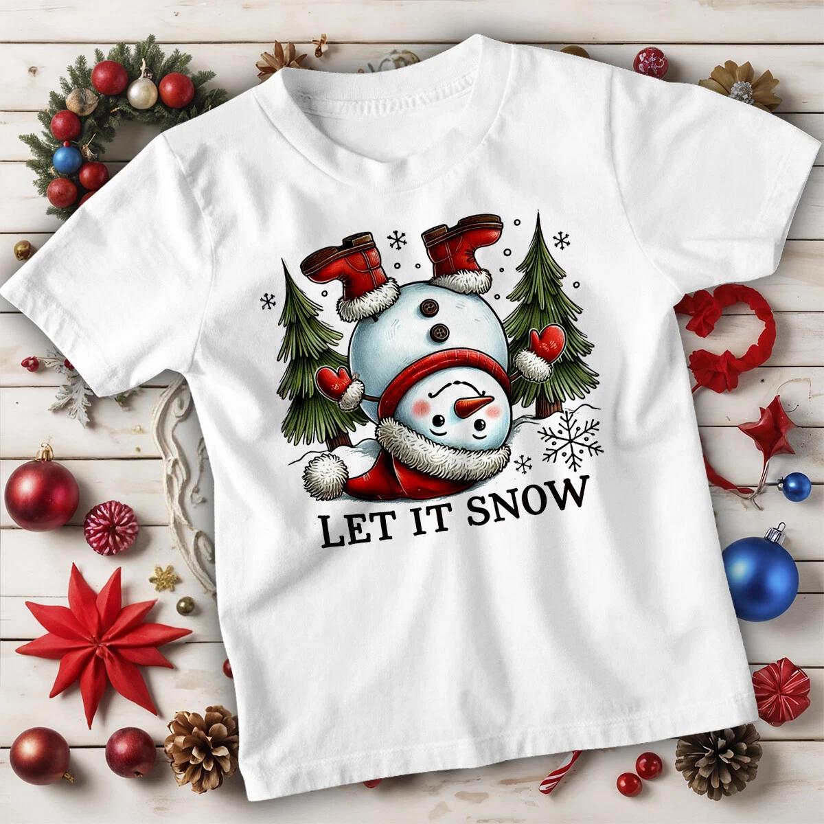Boys and Girls Upside Down Snowman Christmas T-Shirt Tee for Kids #MC 100