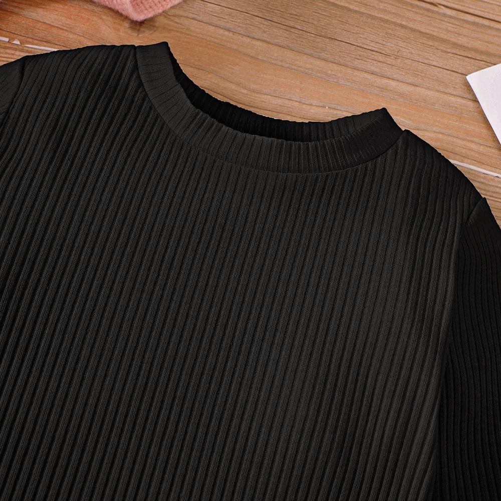 Children Clothing Girls Spring Autumn Knitted Tops + Cartoon Cat Printed Suspender Skirt Set for Toddler Sling Dress Suit