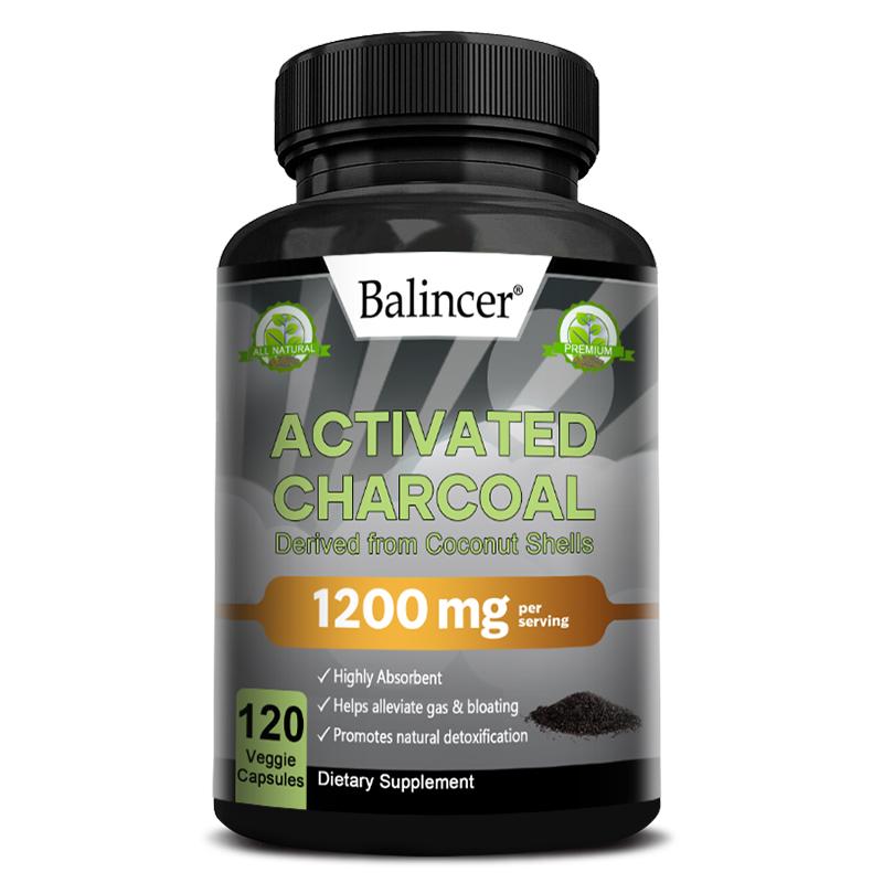 Activated Charcoal 1200 Mg Dietary Supplement, 120 Vegetable Capsules Per Bottle 120 Capsules