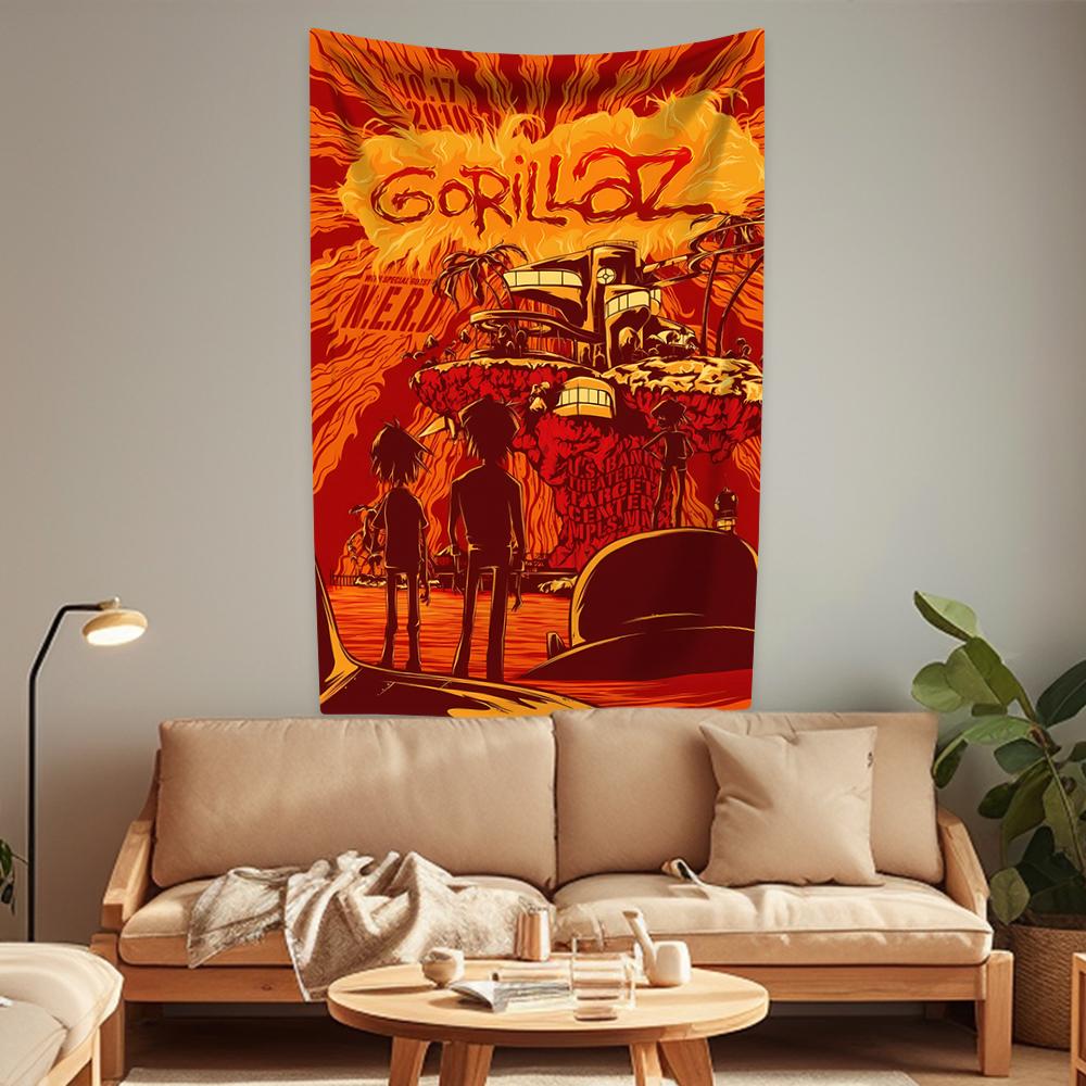 Music Band Gorillaz Tapestry Pop Rock Home Decoration Large Fabric Wall Hanging Cover Bedroom Dorm Background Sofa Blanket