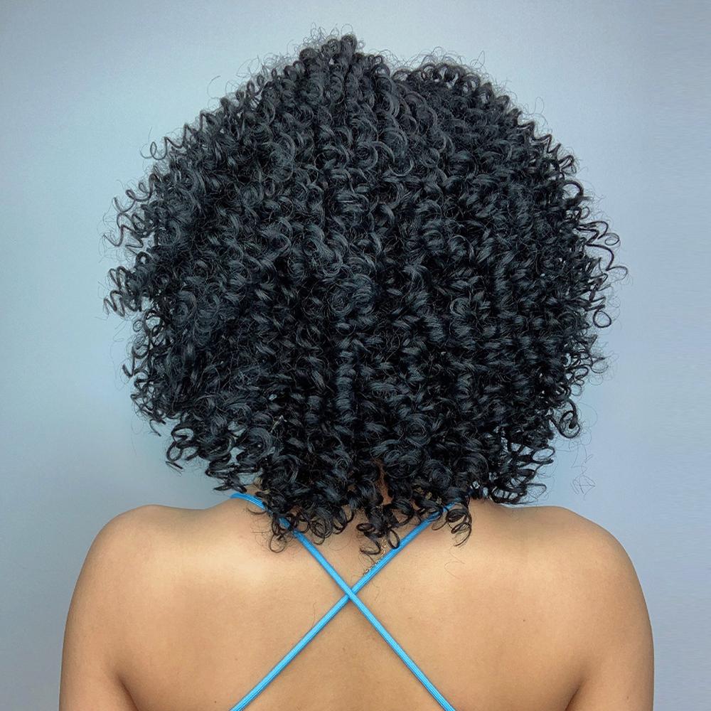Damen-Simulationsperücke, 46 cm, Haar, schwarze Perücke, kurze lockige Perücke, T-förmige vordere Spitze, Spitzenperücke, Kopfschmuck, Schönheitsdekoration, Kanekalon-Perücke