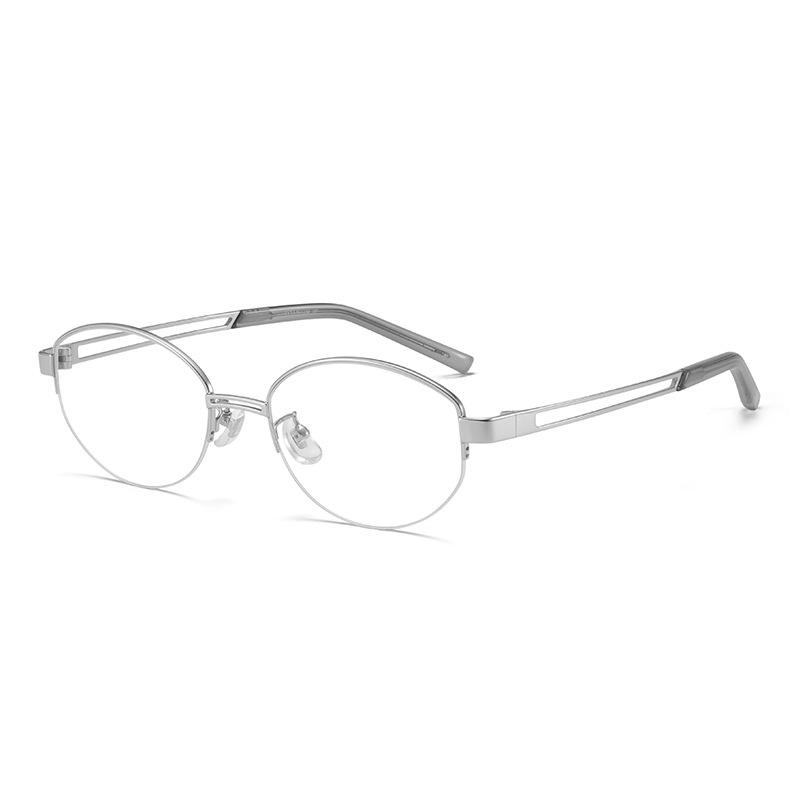 FAK Pure Titanium Semi-Rimless Cat-Eye Eyeglass Frame 55 - Old Money Style, High Intellectual Gold Wire Design 98713