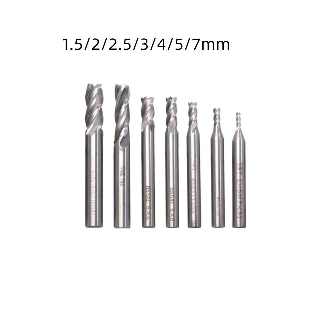 7/10Pcs 4-Flute Spiral End Mill Set High-Speed Steel CNC Milling Tools Wood Steel Milling