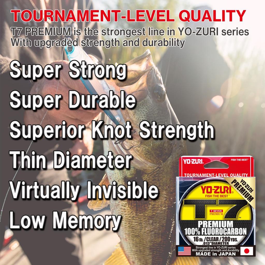 Fluorocarbon Line T7 Premium 200YDS 12Lbs Clear YO-ZURI Color