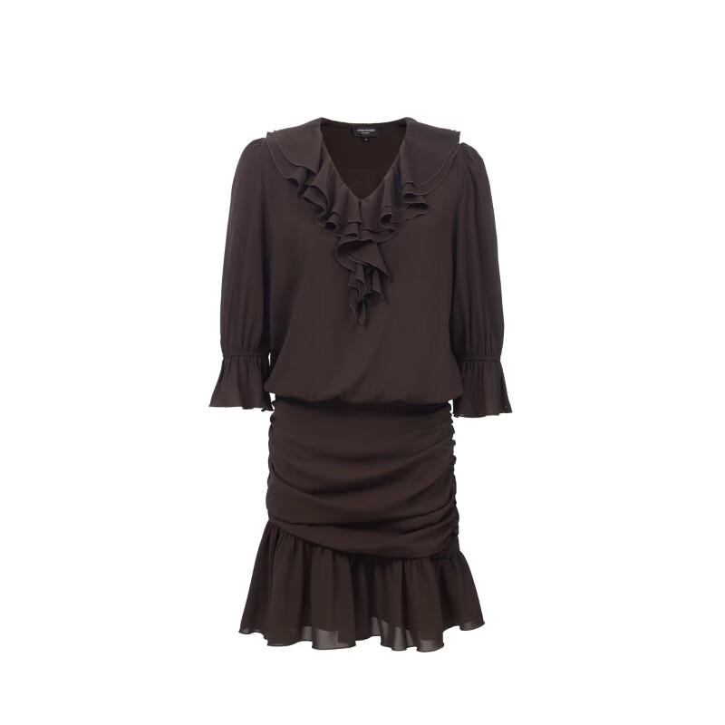 VEROMODA Ruched Ruffle Flared Sleeve Short Dress