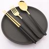 8pcs Gold Stainless Steel Cutlery Set Western Mirror Flatware Set Korean Style Spoon Chopsticks Dinnerware Set Kitchen Tableware