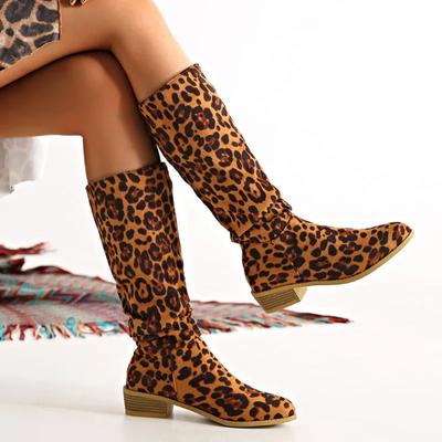 2024 New Womens Sexy Pointy Retro Western Cowboy Boots Fashion Leopard Print Design Spring Autumn Women's Slip-on Botas De Mujer
