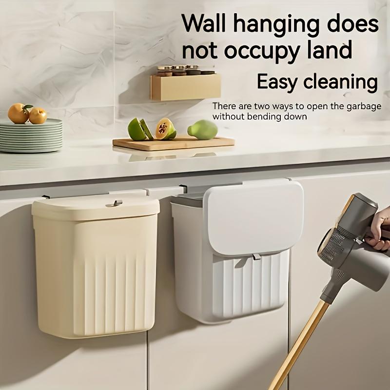 1pc Large Capacity Wall-Mounted Trash Can - Easy-Install, Space-Saving Design for Kitchen & Bathroom -Plastic, Open-Top Waste Bin with Back Hook