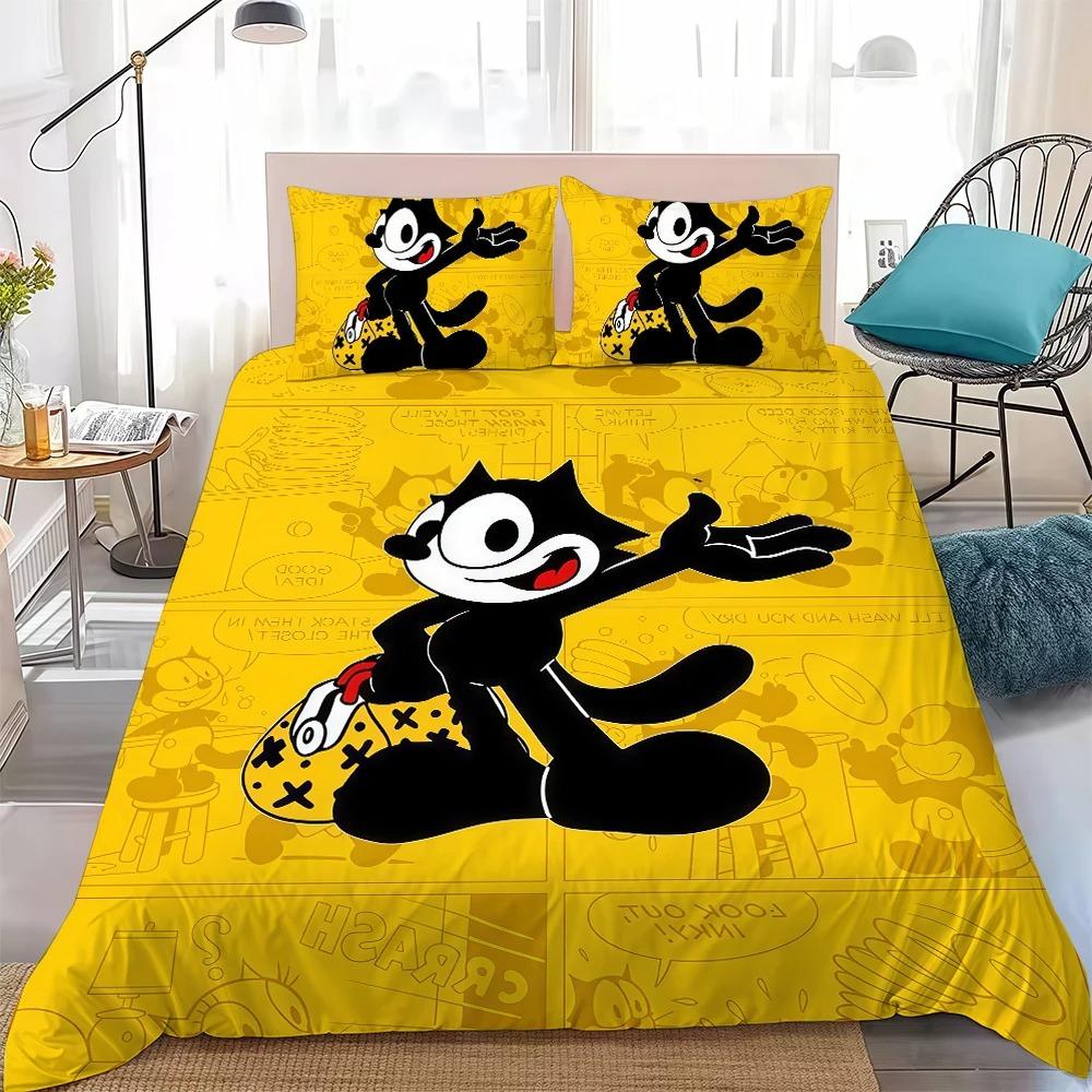 Ensemble de housse de couette F-Felix le Chat Mode Impression 3D Ensemble de literie Cadeau pour Dortoir de Garçon Taille Simple/Double Queen King 150x200cm (3pcs)