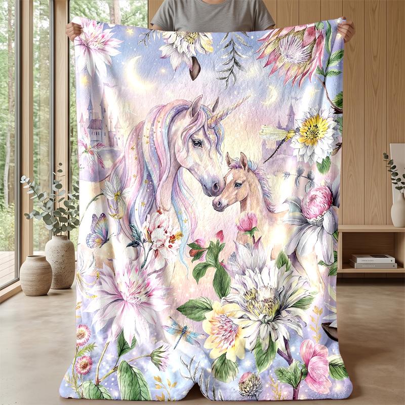 Magical Unicorn and Angel Theme Blanket Lightweight Warm Flannel Blanket Decorative Throw Blanket for Home Decoration
