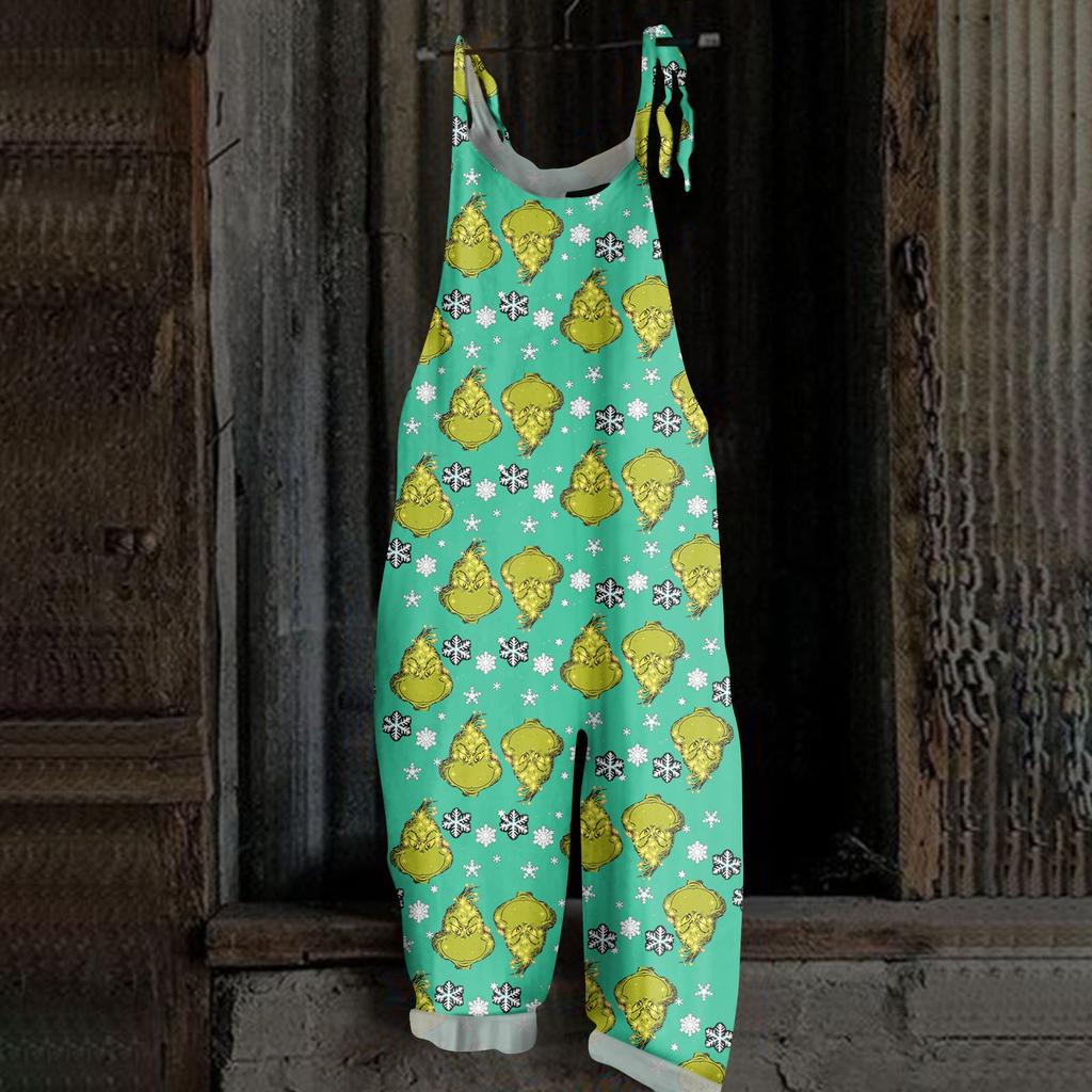 Women's Casual Loose Jumpsuit Christmas Print Wide Leg Jumpsuit Sleeveless With Pockets