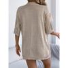 Women Casual European Style Solid Hollow Out Mid Length Elbow Sleeve Knit Cardigan
