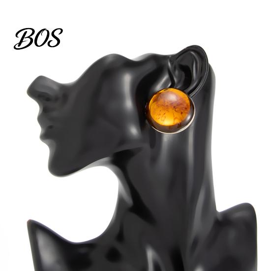 French Earrings 1 Pair Stud for Women, Large Round Amber Resin with Natural Color Matte Metal Edges, Exaggerated Geometric Daily Wear Party Jewelry