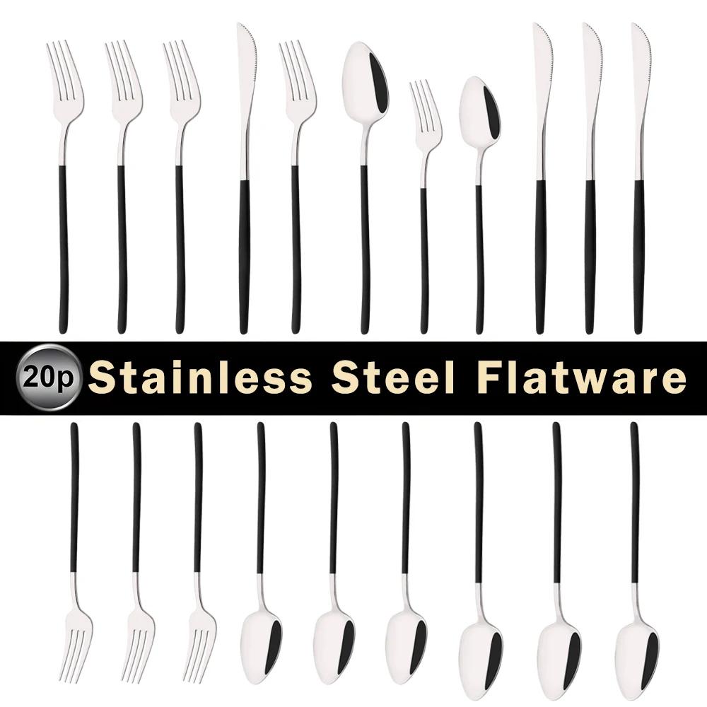 20Pcs Mirror Pink Gold Flatware Cutlery Set Sainless Steel Home Dinnerware Party Fork Spoon Knife Kitchen Dinner Tableware Set