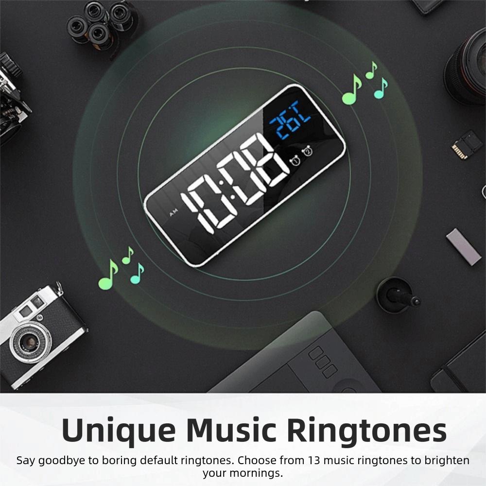 Voice Control Music Alarm Clock Mirror Desk Clock Ringtones LED Digital Clock  Home Office
