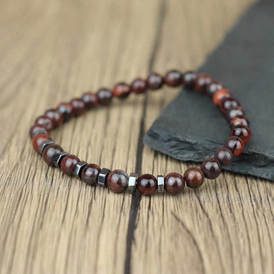 New 6mm Tiger Eyes Lava Stone Strand Bracelet For Men 6 Colors Available Hematite Meditation Healing Braslet Sports Accessories