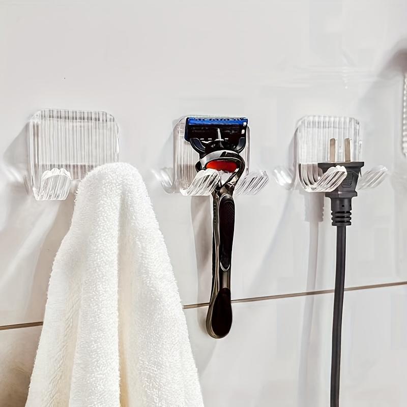2pcs Fashionable Hooks Plastic Clear Wall Mounted Hook for Bathroom Kitchen Bedroom Closet Towel Key and Shaving Razor Organizer