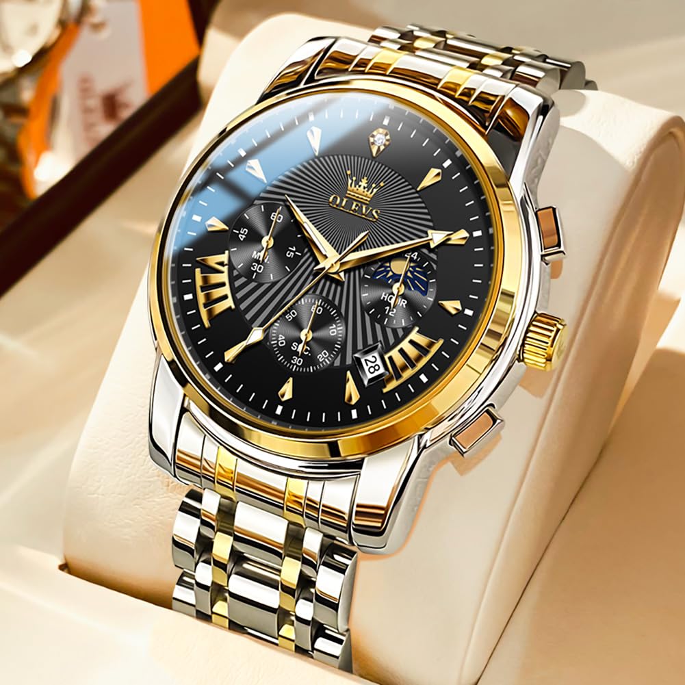 OLEVS Fashion Chronograph Watch Business Popular Brand Large Easy To Read Analog Waterproof Quartz Arm Watch Men's Men's (Black/White-2892)