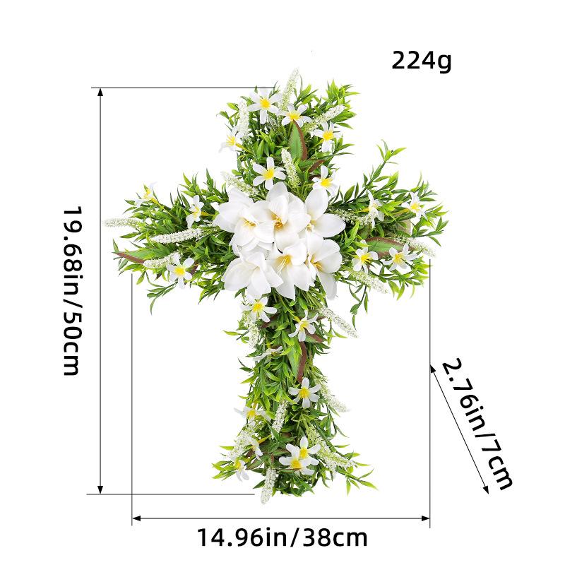 38*50cm Cross simulation lily garland for home decor, Christmas front door hanging wreath, wall hanging cross decoration
