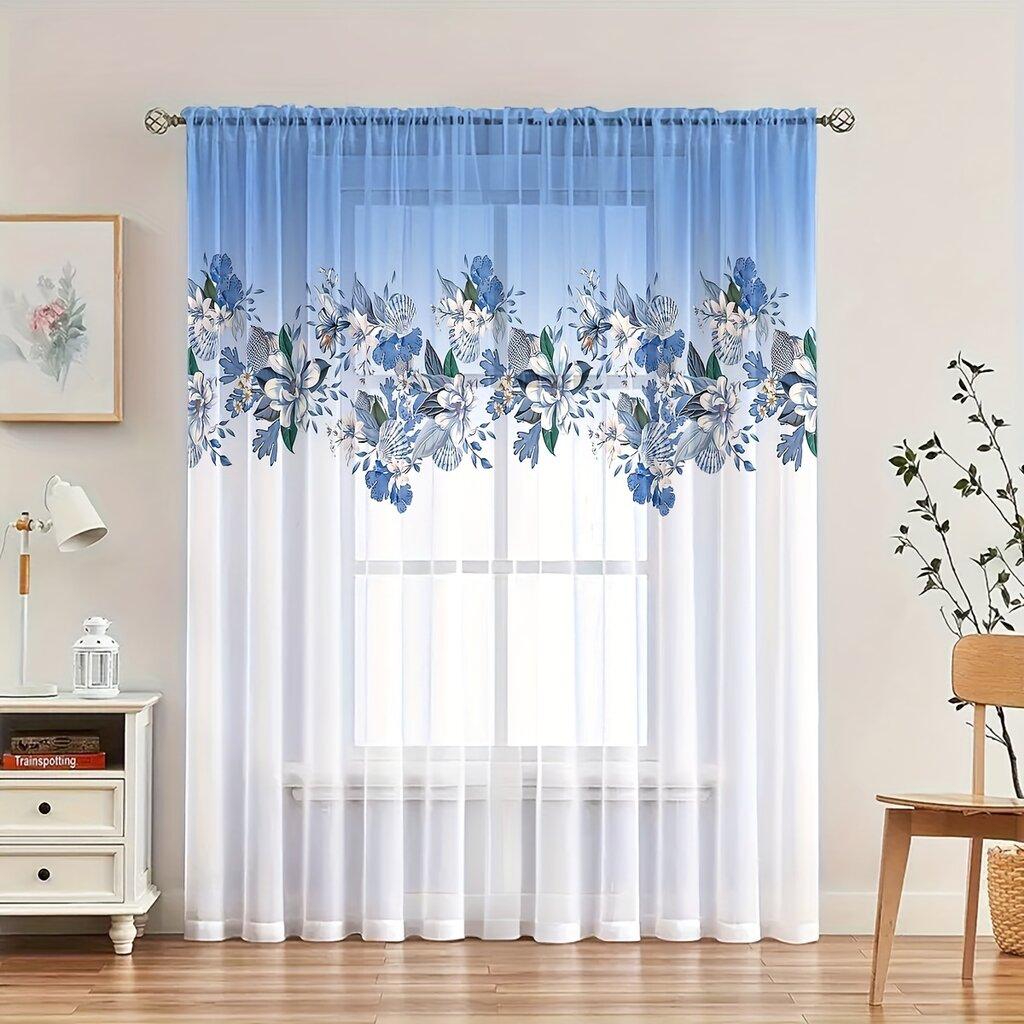 1 Piece of Gradient Orchid Curtain: Suitable for Bedroom/living Room   Romantic Style   Pole Style Gauze Curtain