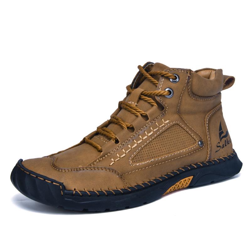 New Style Plus Size Men's Hand-Stitched Leather Martin Boots - Short, Lace-Up, Casual Footwear