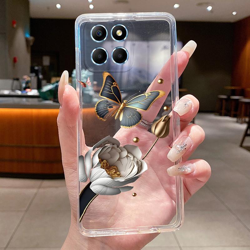 Phone Case For Honor X6 4G/X6S 4G/70 Lite/Play 30M/Honor X8 5G Butterfly Protective Casing Transparent Soft Silicone TPU Cover