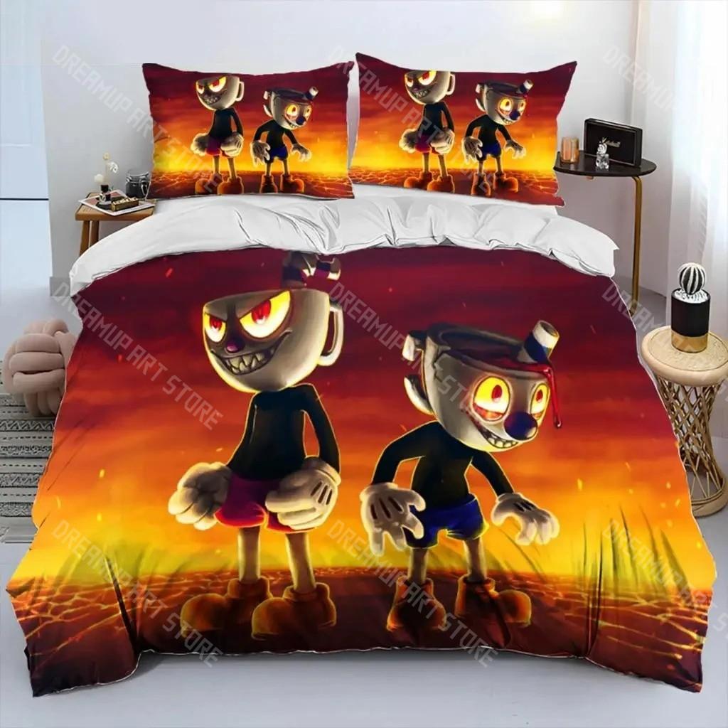 3D Printed Cuphead And Mugman Bedding Set for Boys Girls Duvet Cover And Pillowcase Twin Queen King Full Single Double Sizes