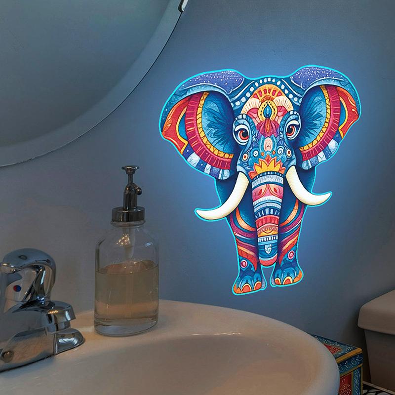 Glow-In-The-Dark Colored Totem Elephant Toilet Sticker Self-Adhesive Removable Wall Decal Home Bathroom Living Room Decor