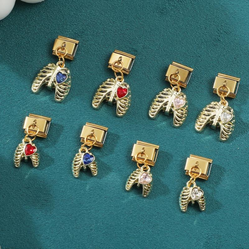 Y2K Creative Heart Moon Butterfly Star Bow Golden Pendant Italian Charm Links Fit 9mm Stainless Steel Bracelet Women DIY Making