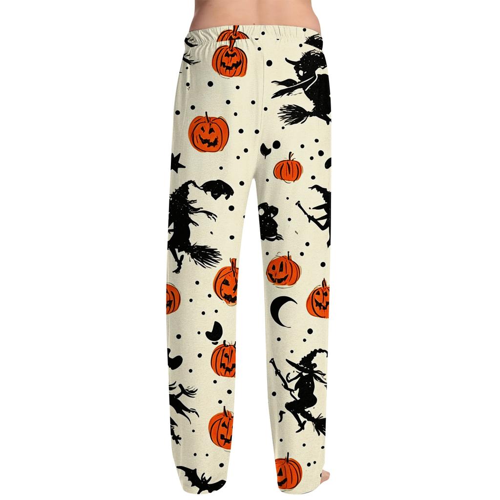 Men's Halloween Printed Drawstring Pajama Pants - Comfortable Sleepwear with Fun Halloween Pattern for Lounging and Sleeping At Home