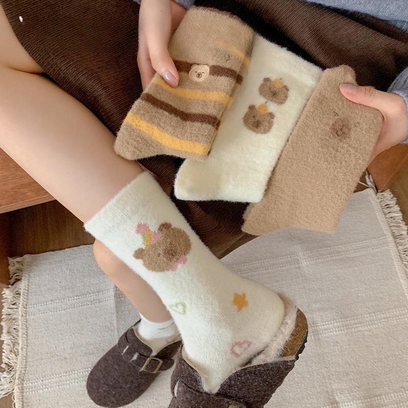 Plush Socks for Women In Autumn and Winter, Coral Fleece Postpartum Socks, Thickened Warm and Cute Heating Socks, Floor Sleeping Socks